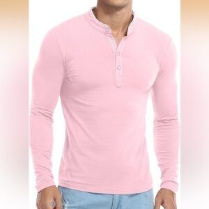 Men's Pink Henley Shirt Size Large